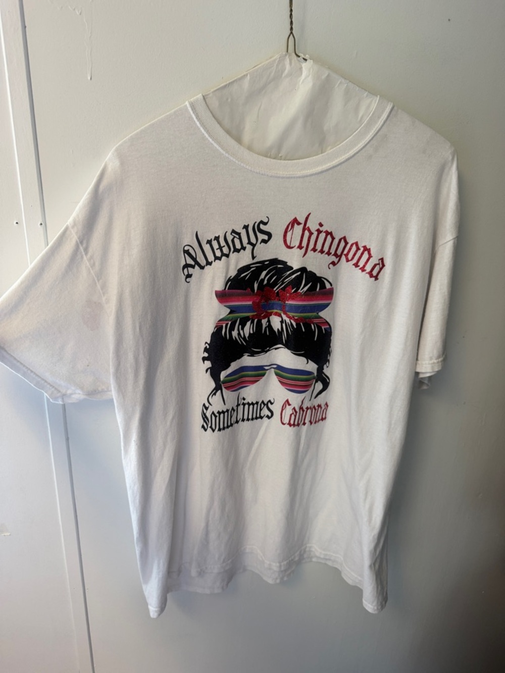 Gildan White Graphic Tee with Multicolor Serape Accents